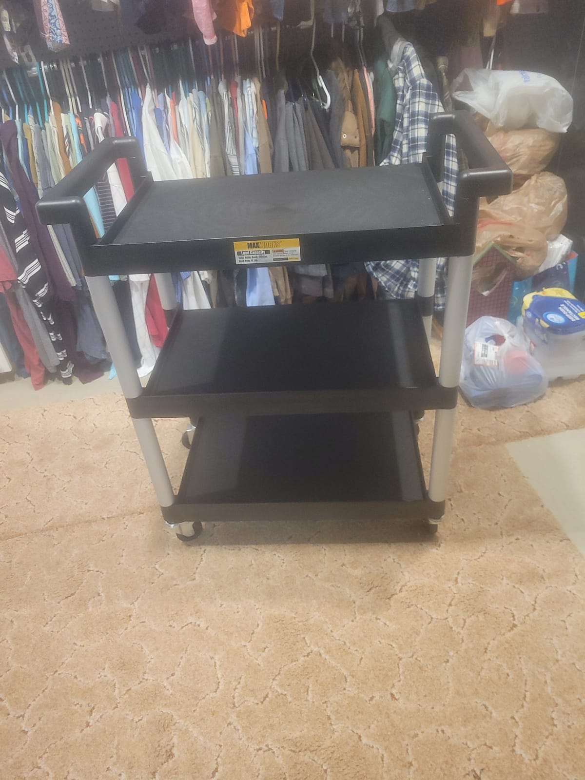 MaxWorks 80774 3-Shelf Utility Plastic Cart with Wheels-225 Lbs Maximum Capacity , Black customer photo 1