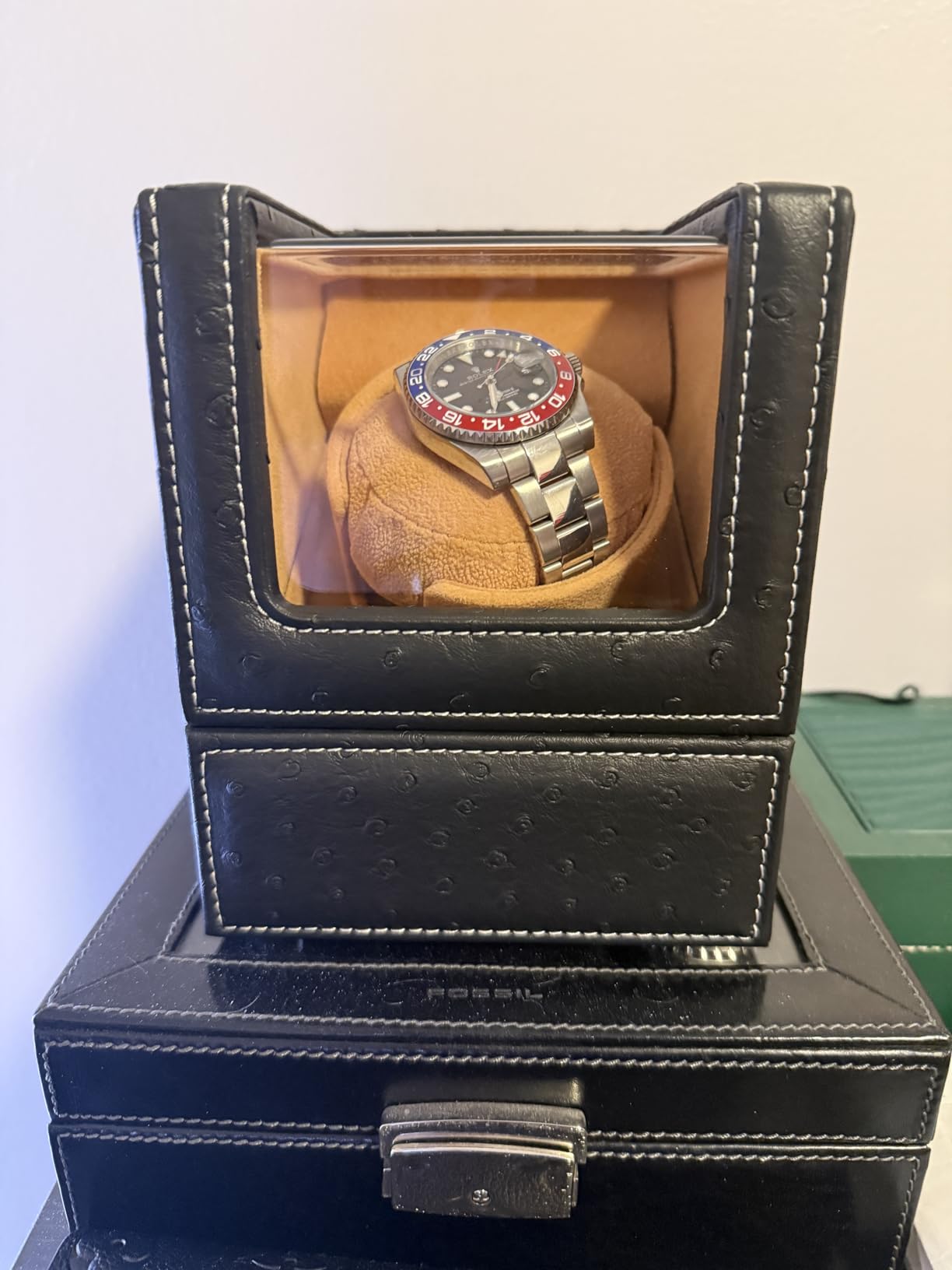 Automatic Single Watch Winder, Black Ostrich Leather customer photo 1