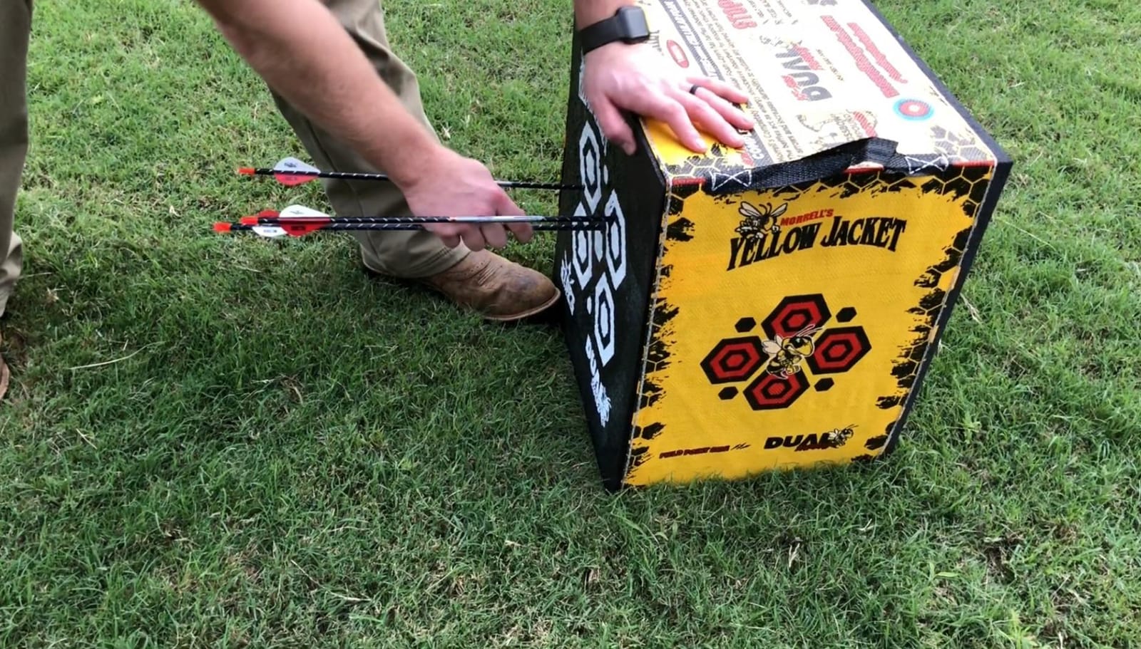 Morrell Yellow Jacket Dual Threat Foam Archery Target Block for Compound Bows and Crossbows, with 4 Sides and 32 Bullseyes, Yellow customer photo 2