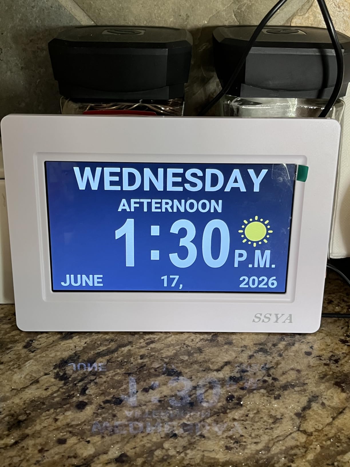 SSYA 7 Inch Calendar Clock - 12 Alarm Options, Level 5 Auto Dimmable Display,Extra Large Impaired Vision Digital Clock with Non-Abbreviated Day & Month (Black) customer photo 2
