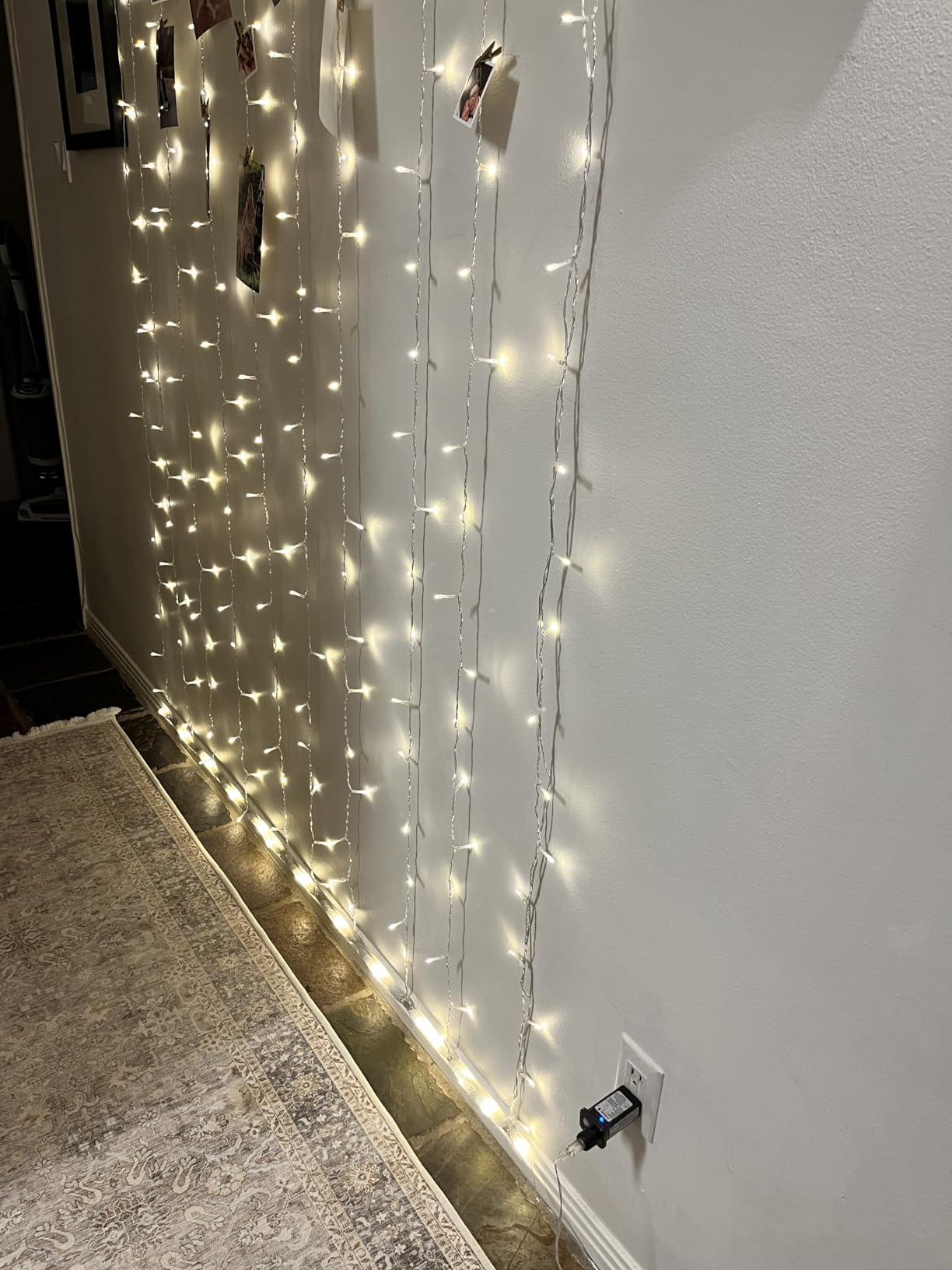 JMEXSUSS 300 LED Remote Control Curtain Lights, Plug in Fairy Curtain Lights Outdoor, Window Wall Hanging String Lights for Bedroom Indoor Dorm Backdrop Wedding Party Patio Christmas Decor, Warm White customer photo 1
