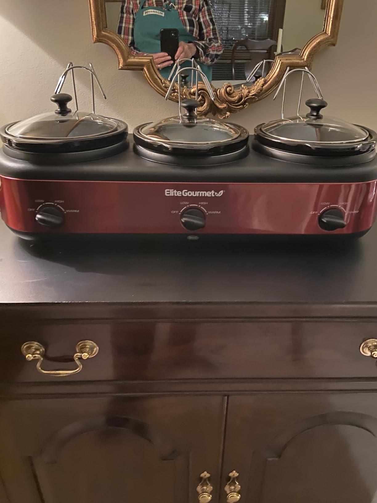 Elite Gourmet EWMST-325R Triple Slow Cooker Buffet Server, 3 x 2.5 Qt, Red customer photo 2