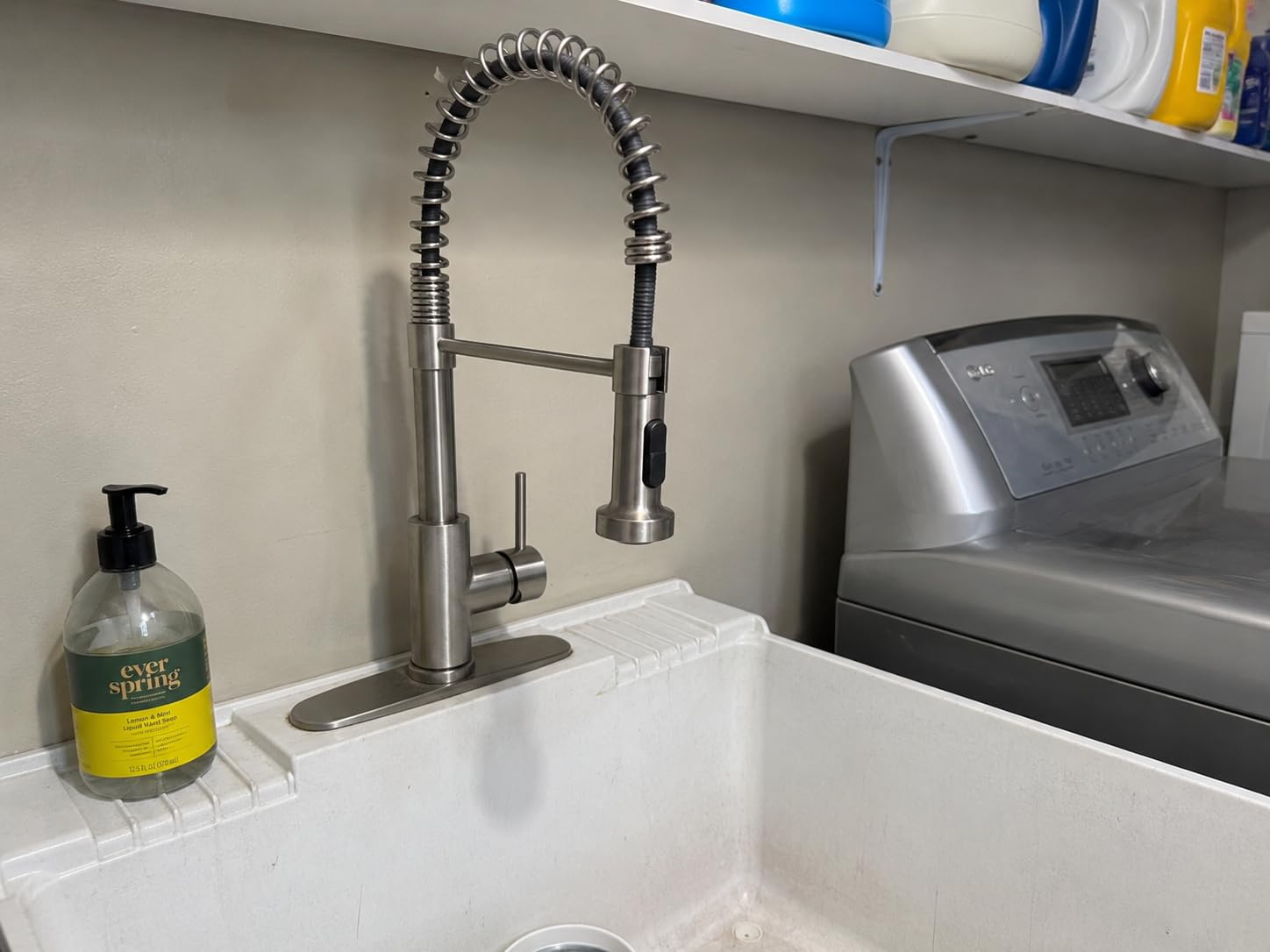 Kitchen Faucet with Pull Down Sprayer Brushed Nickel | 1 Handle Spring Sink Faucets,Lead-Free NSF Certified Stainless Steel, 1 or 3-Hole Deck Plate,Farmhouse, RV, Bar, Laundry Room customer photo 1