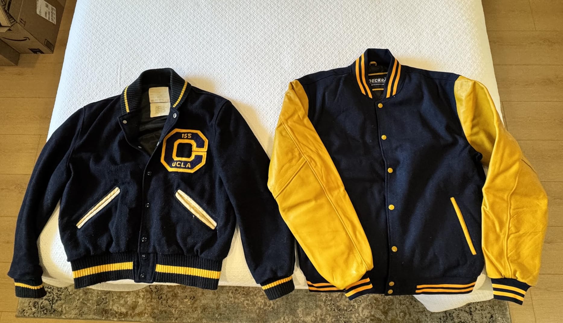 Deckra Men's Varsity Jacket Genuine Leather Sleeve and Wool Blend Letterman Boys College Varsity Jackets XS-5XL customer photo 1