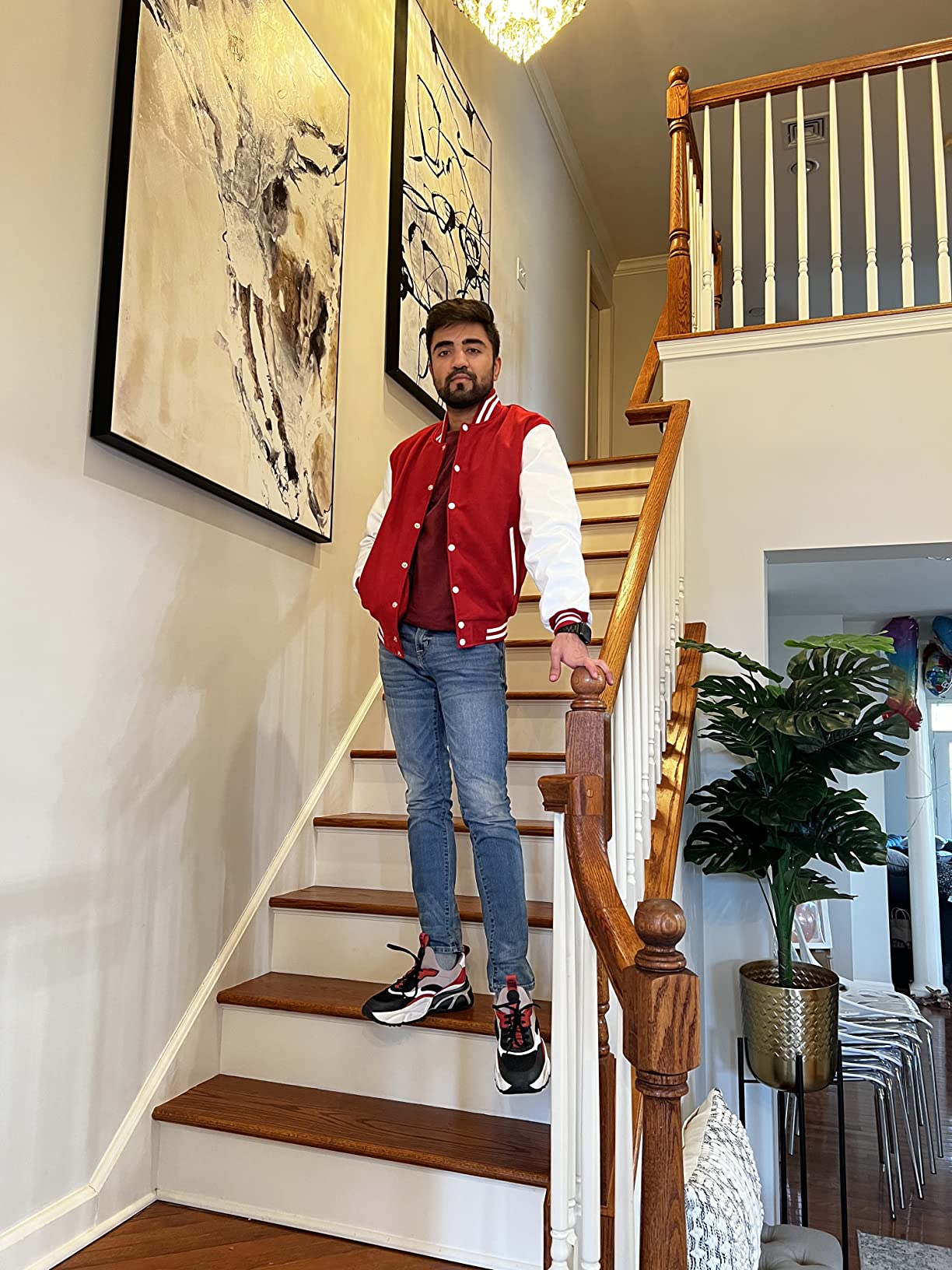 Deckra Men's Varsity Jacket Genuine Leather Sleeve and Wool Blend Letterman Boys College Varsity Jackets XS-5XL customer photo 2