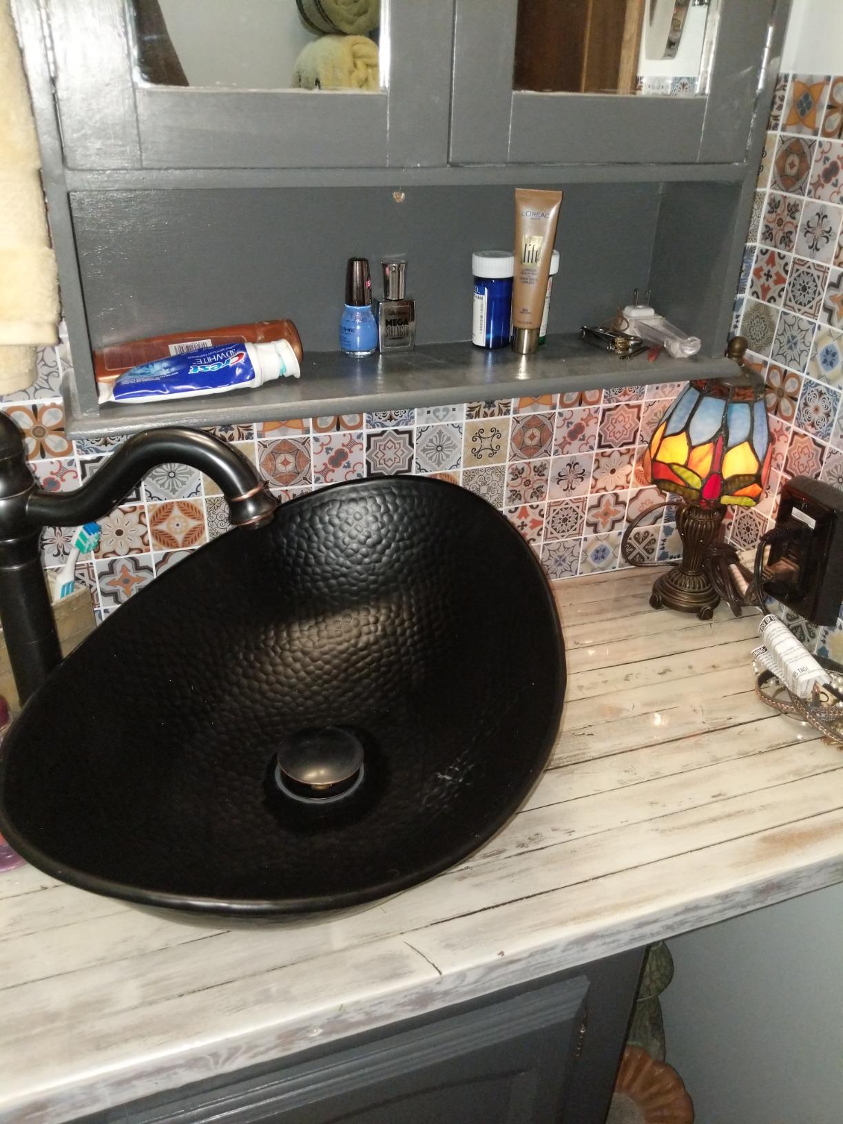 Monarch Abode Bathroom Sink – 19-Inch Harbor Vessel Bathrooms Countertop Sink, Bathroom Vessel Sinks, Above Counter Hand Hammered Pure Copper Bath Sinks for Restroom Vanity or Powder Room customer photo 2