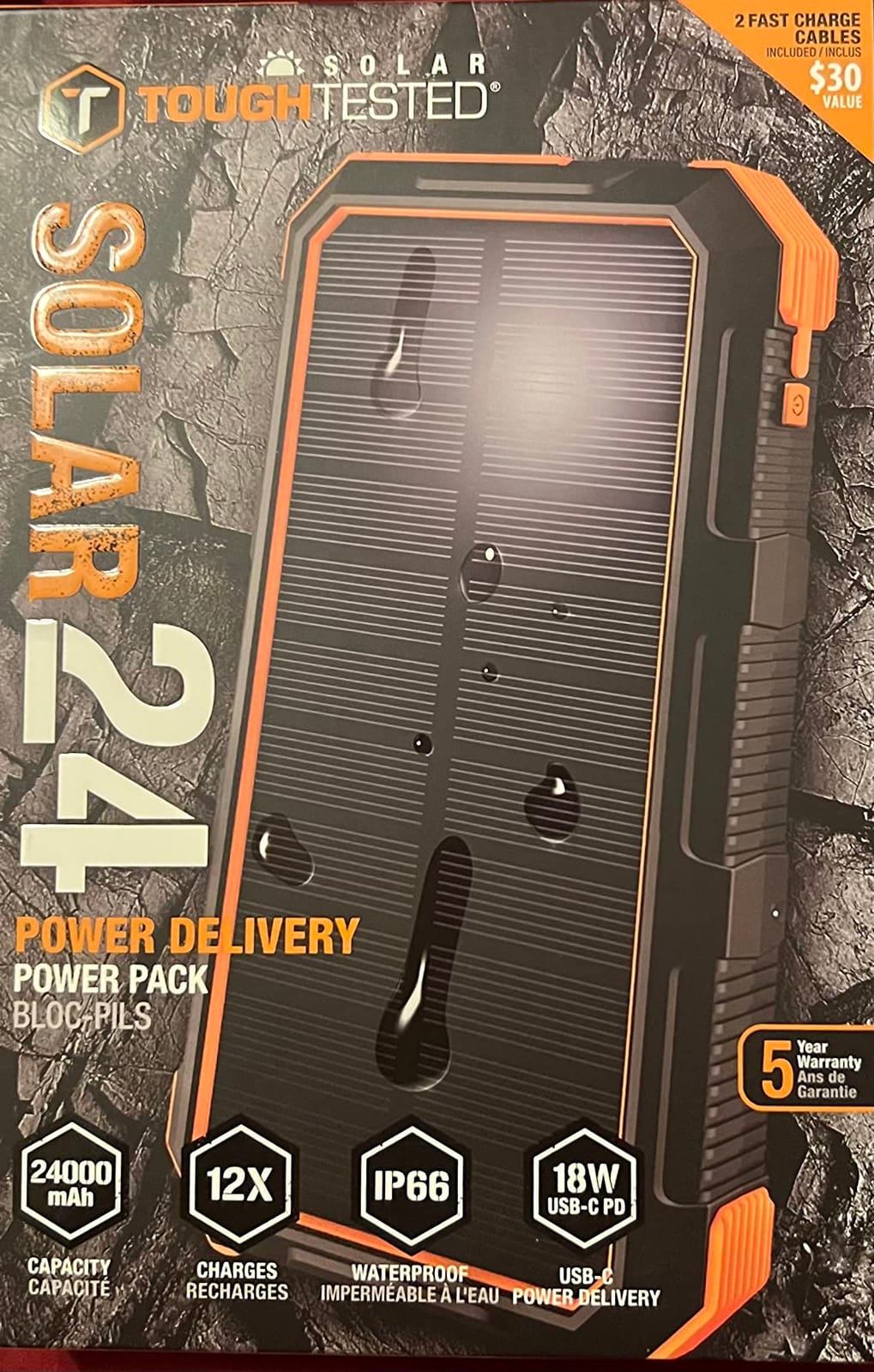 ToughTested 24000mAh Solar Power Bank, LED Flashlight, USB-C Fast Charging customer photo 1