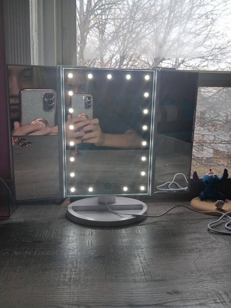 FASCINATE Trifold Vanity Mirror with Lights, Make up Mirror with Lighting customer photo 2