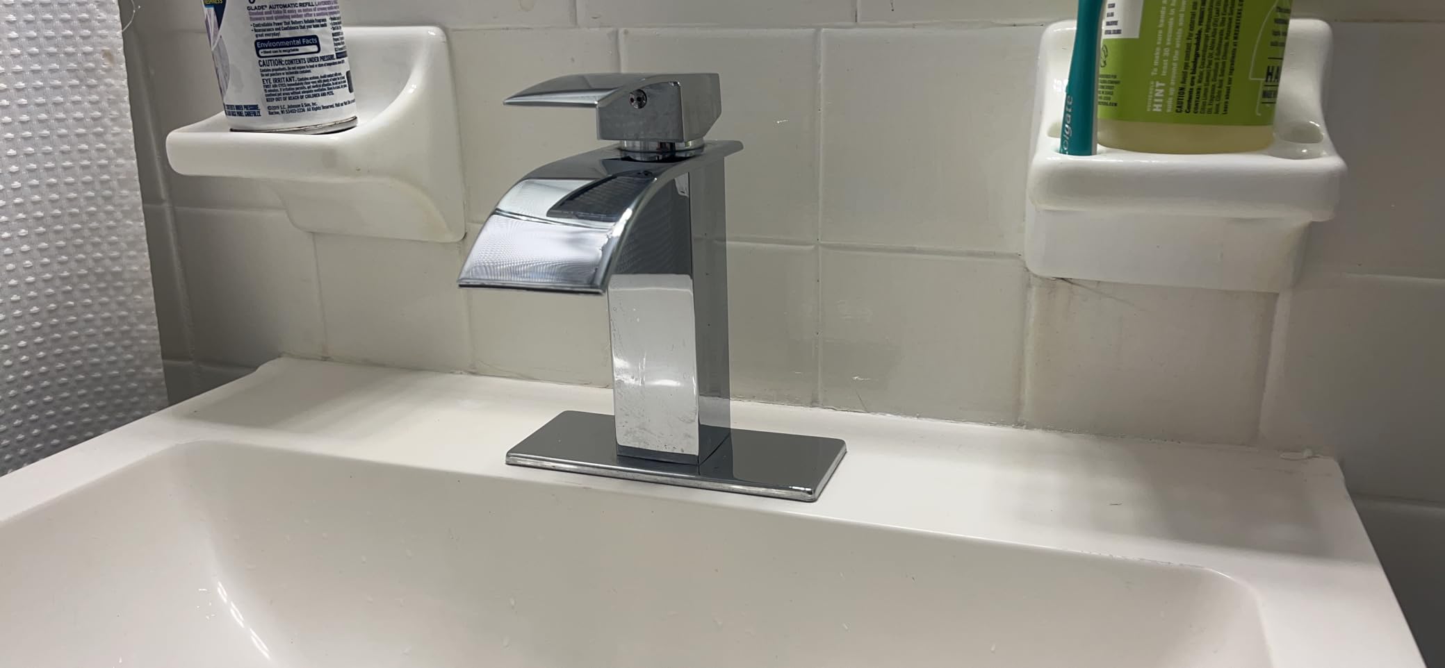 VOTON Bathroom Faucets Chrome Waterfall 1 Hole Faucet with Deck & Drain customer photo 1