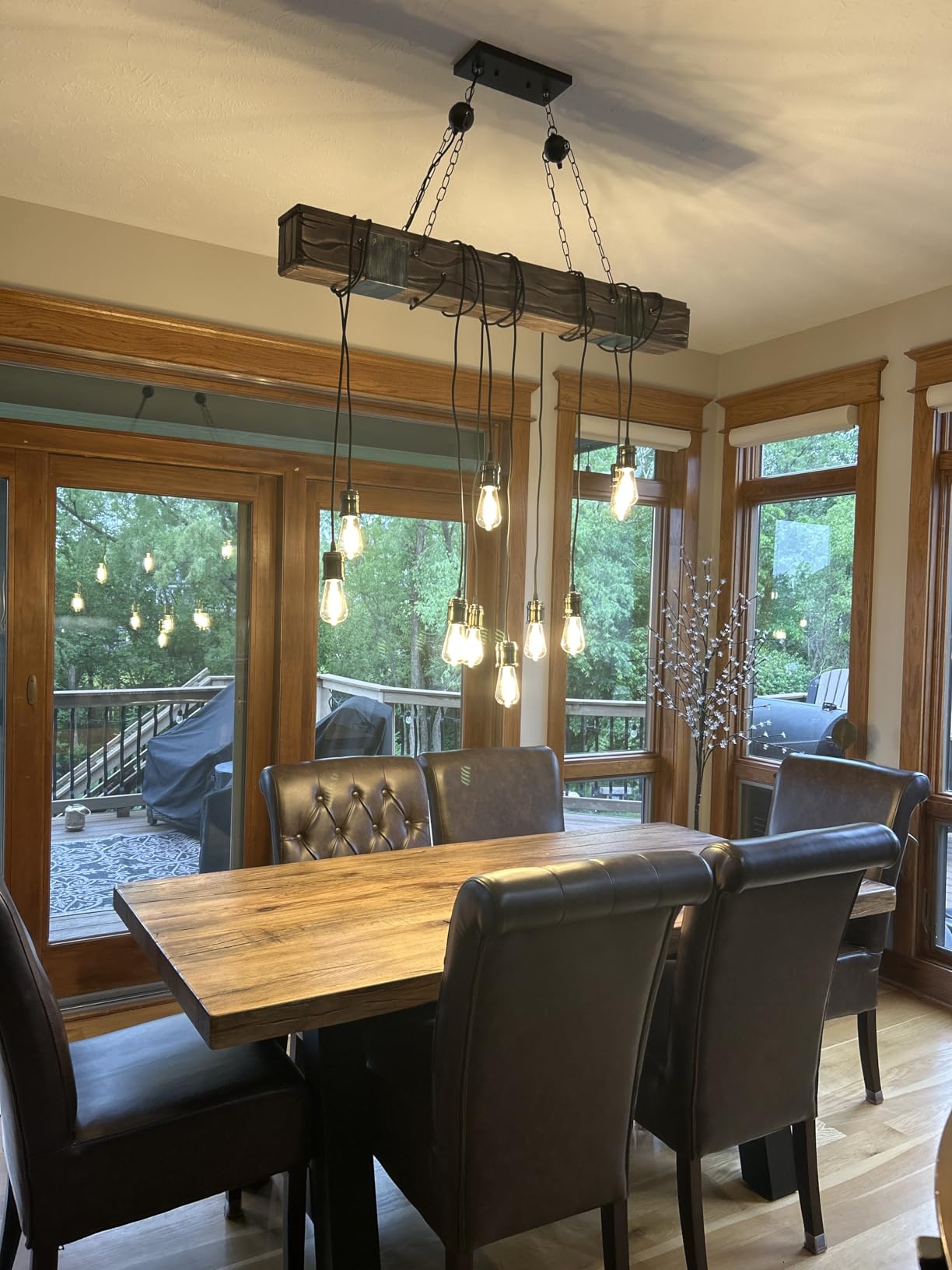 10-Lights Rustic Chandelier Wooden Retro Pendant Light Industrial Suspension Light Wood Chandelier -line can be Adjusted Freely customer photo 1