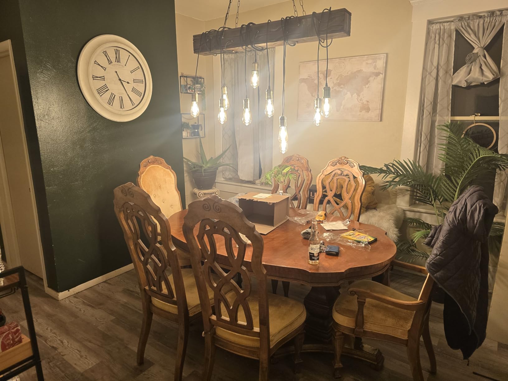 10-Lights Rustic Chandelier Wooden Retro Pendant Light Industrial Suspension Light Wood Chandelier -line can be Adjusted Freely customer photo 2