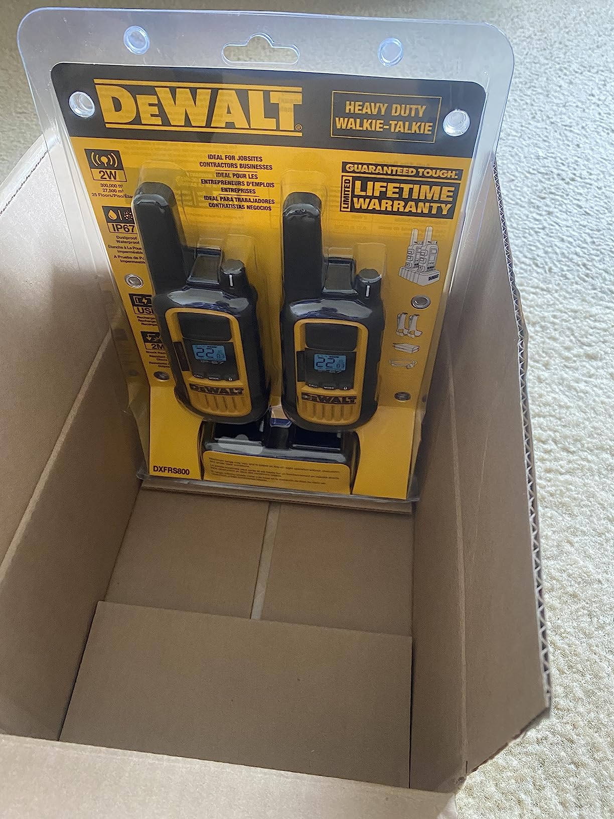 DEWALT DXFRS800 FRS Walkie Talkies, Long Range 2 Way Radio, 2W, IP67 Waterproof, Rechargeable, 2 Pack, DXFRS800 customer photo 1