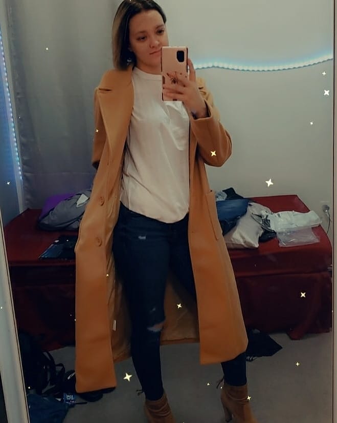 chouyatou Women's Big Notch Lapel Single Breasted Mid-Long Wool Blend Coat customer photo 2