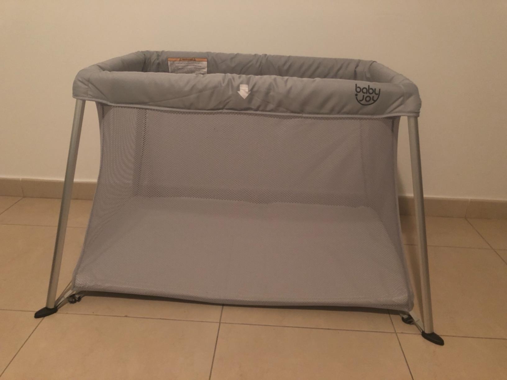 BABY JOY 2 in 1 Travel Crib with Side Zipper, Portable Baby Playard with Soft Washable Mattress, Installation-Free Home Playard with Carry Bag for Airplane, Lightweight Playpen for Infants &Toddlers customer photo 1