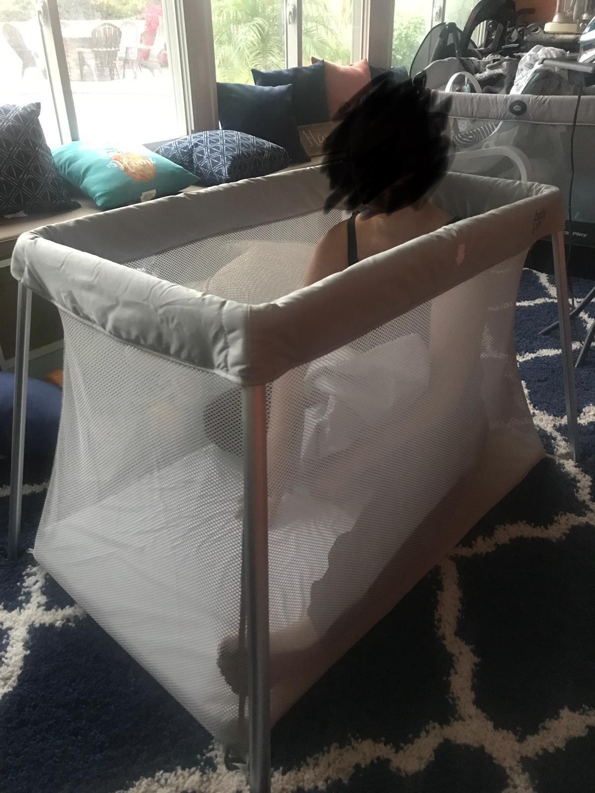 BABY JOY 2 in 1 Travel Crib with Side Zipper, Portable Baby Playard with Soft Washable Mattress, Installation-Free Home Playard with Carry Bag for Airplane, Lightweight Playpen for Infants &Toddlers customer photo 2