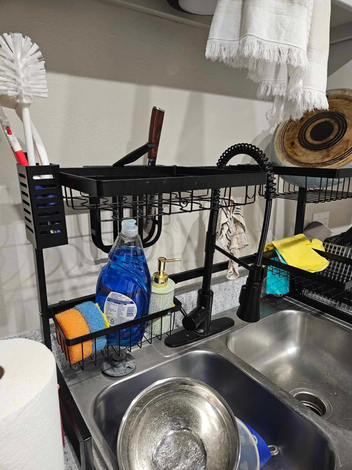 KES 30-Inch Kitchen Pot Rack - Mounted Hanging Rack for Kitchen Storage and Organization - Matte Black 2-Tier Wall Shelf with Guard Rail for Pots and Pans Organizer with 12 Hooks - KUR215S75B-BK customer photo 1