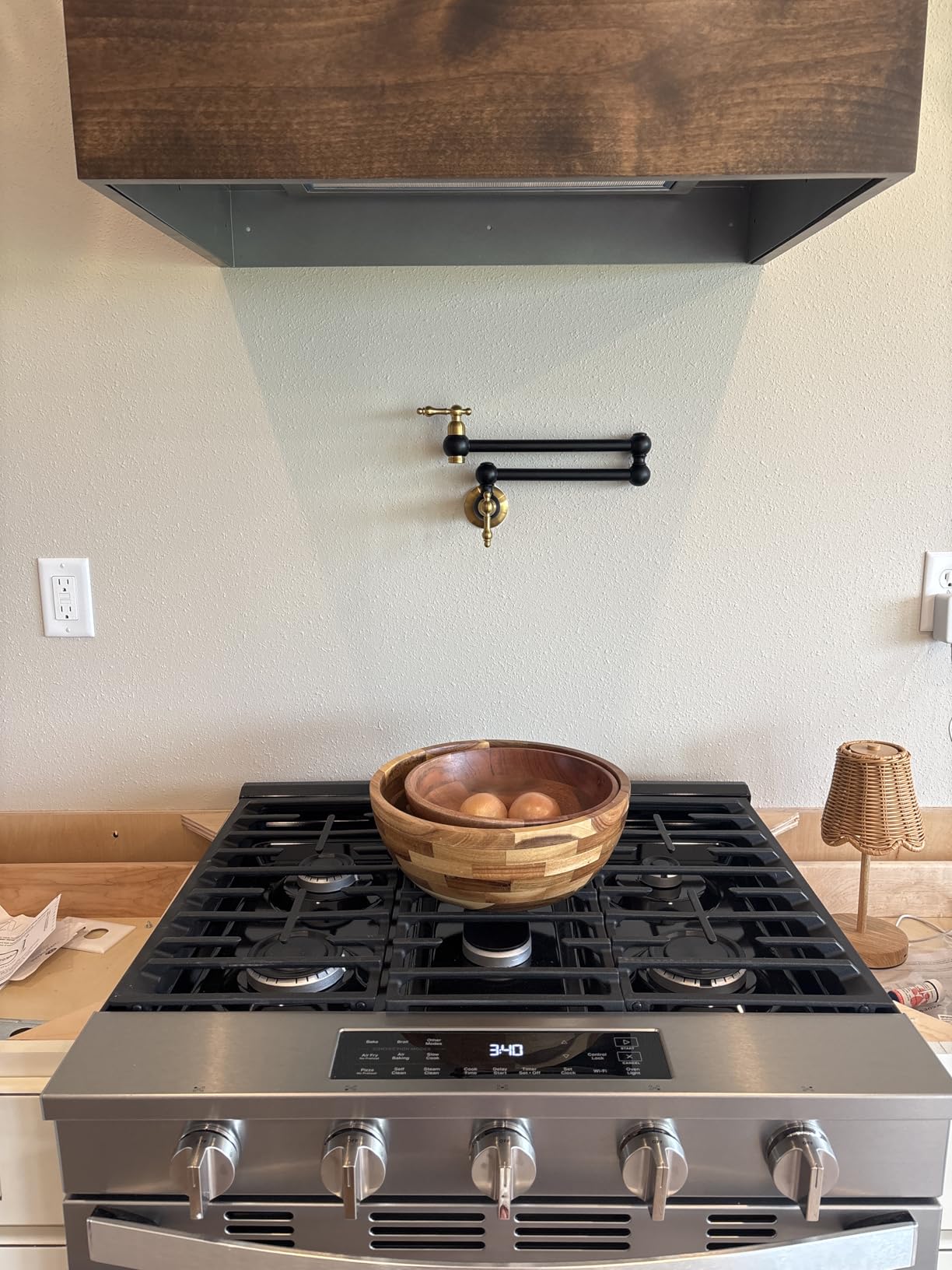 Pot Filler Faucet Brushed Nickel - WOWOW Solid Brass Pot Filler Wall-Mounted Pasta Faucet with Double Joint Swing Arm for Kitchen Over Stove customer photo 1