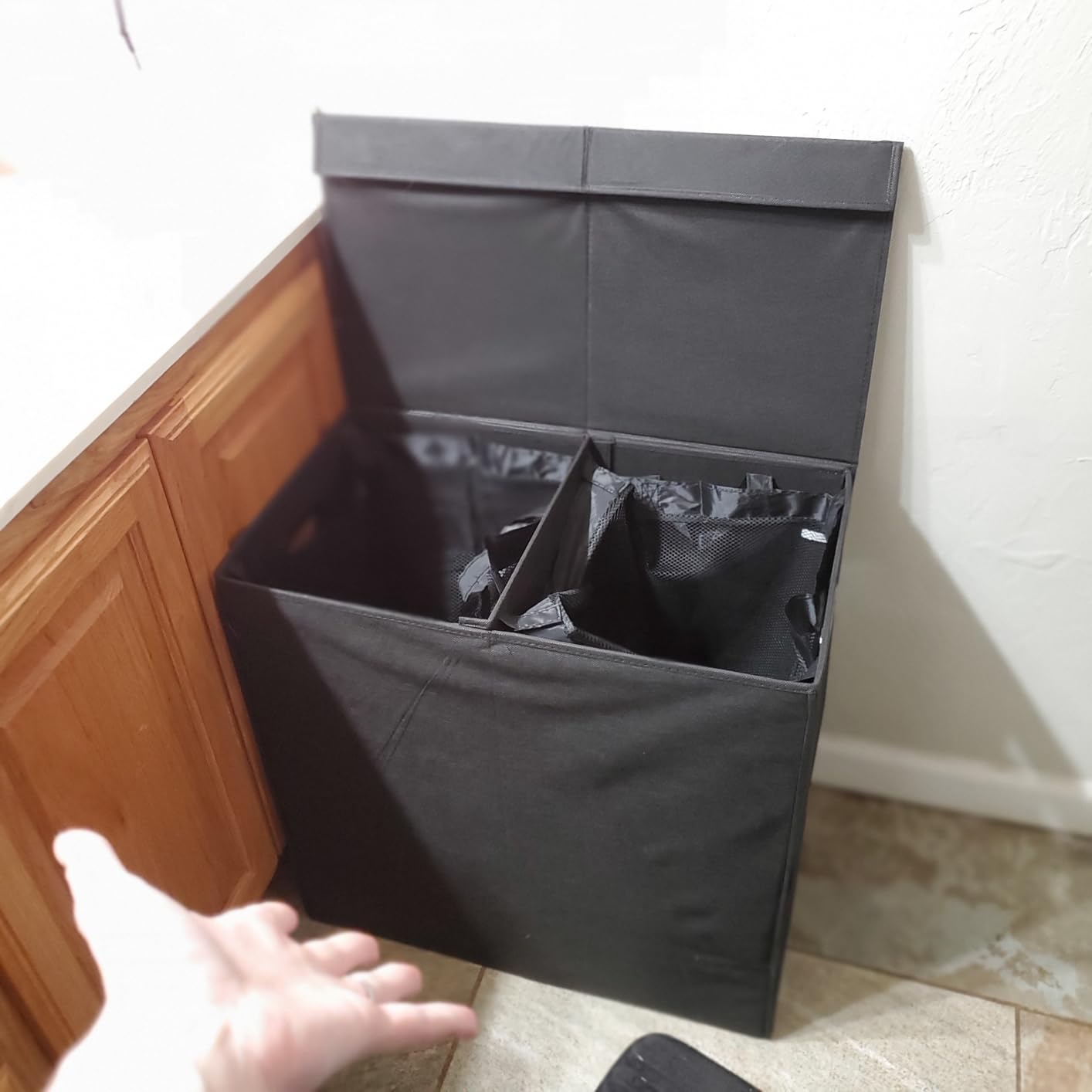 Simple Houseware Double Laundry Hamper with Lid & Removable Bags, Black customer photo 1