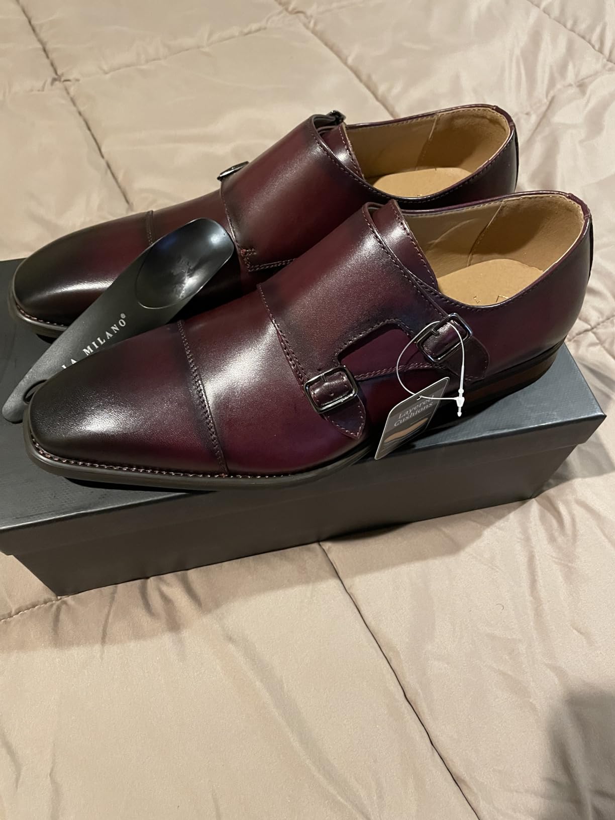 La Milano Mens Double Monk Strap Slip on Loafer Cap Toe Leather Oxford Formal Business Casual Comfortable Dress Shoes for Men customer photo 2