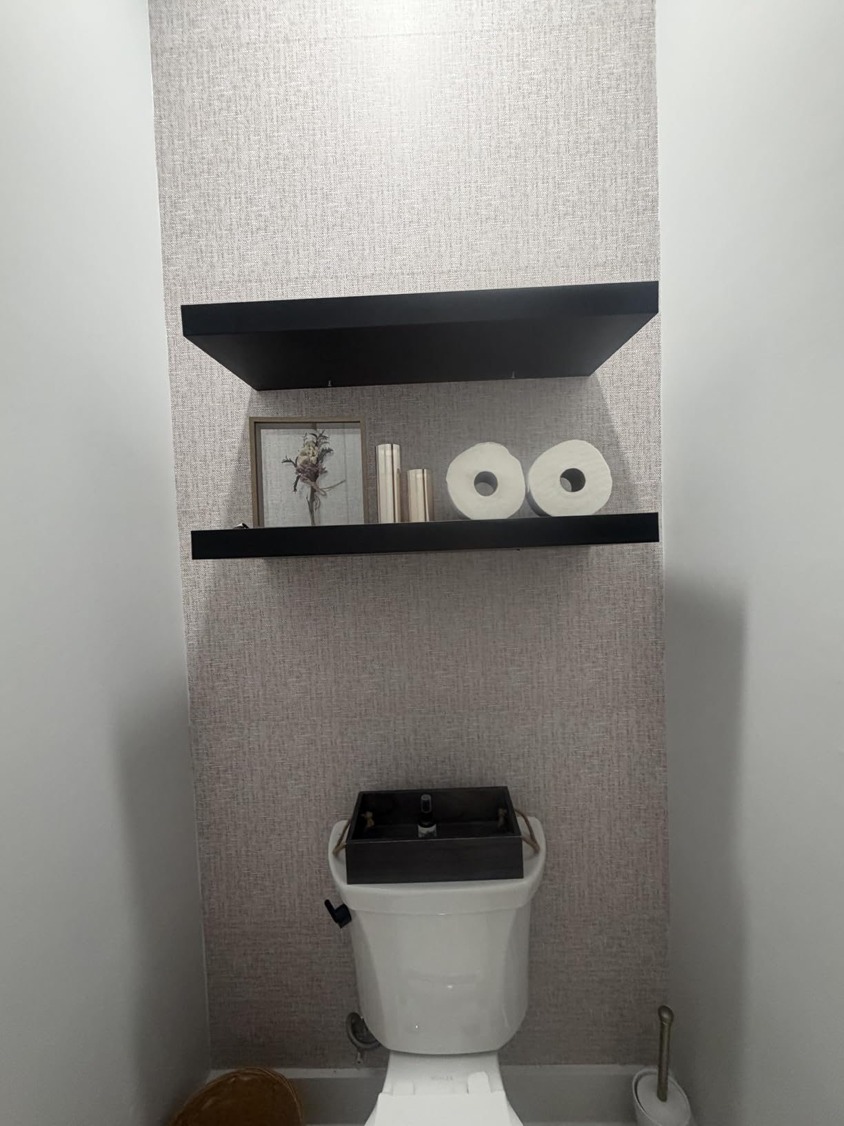 NuWallpaper Poplin Texture Peel and Stick Wallpaper, Grey, Textured Removable Wallpaper, 20.5 in x 18 ft customer photo 1