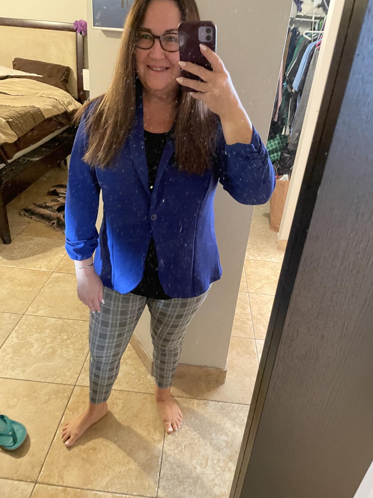 Women's 3/4 Ruched Sleeve Lightweight Work Office Blazer Jacket (S-3XL) customer photo 1