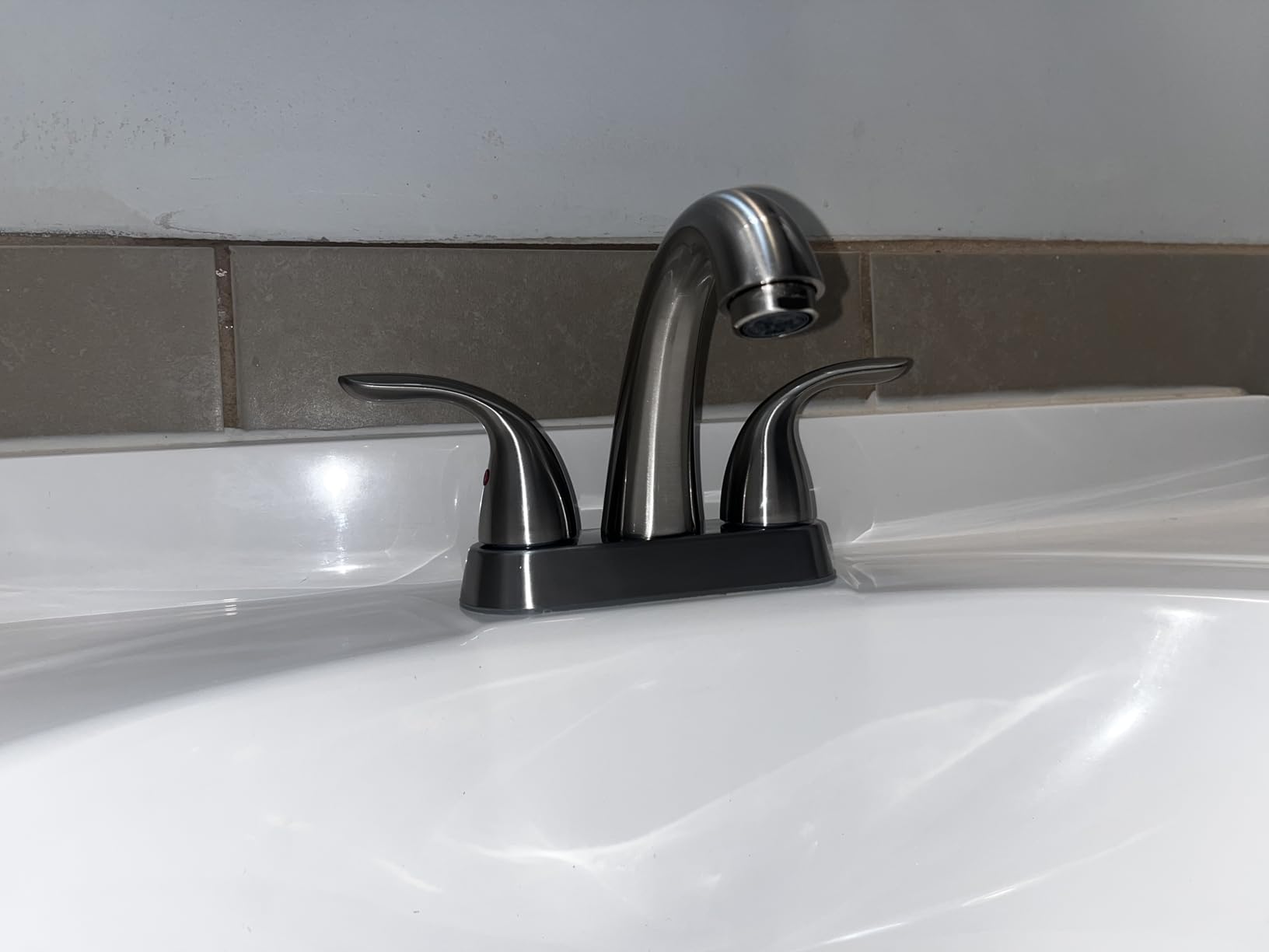 Phiestina Centerset 4 Inch Brushed Nickel 2 or 3 Holes Stainless Steel Bathroom Sink Faucet, 2 Handle Bathroom Faucet with Copper Pop Up Drain and Water Supply Lines, BF008-5-BN customer photo 2