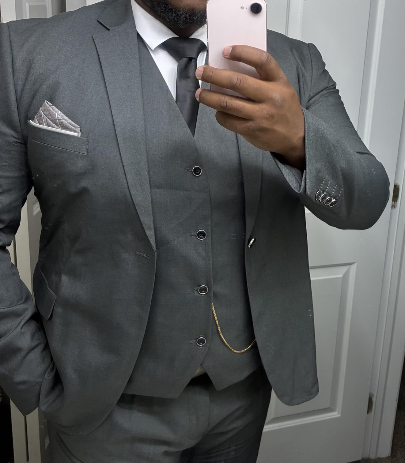 MY'S Men's 3 Piece Suit Set with Tie, One Button Slim Fit Solid Jacket Vest Pants, Prom Party Wedding Business Suits for Men customer photo 1