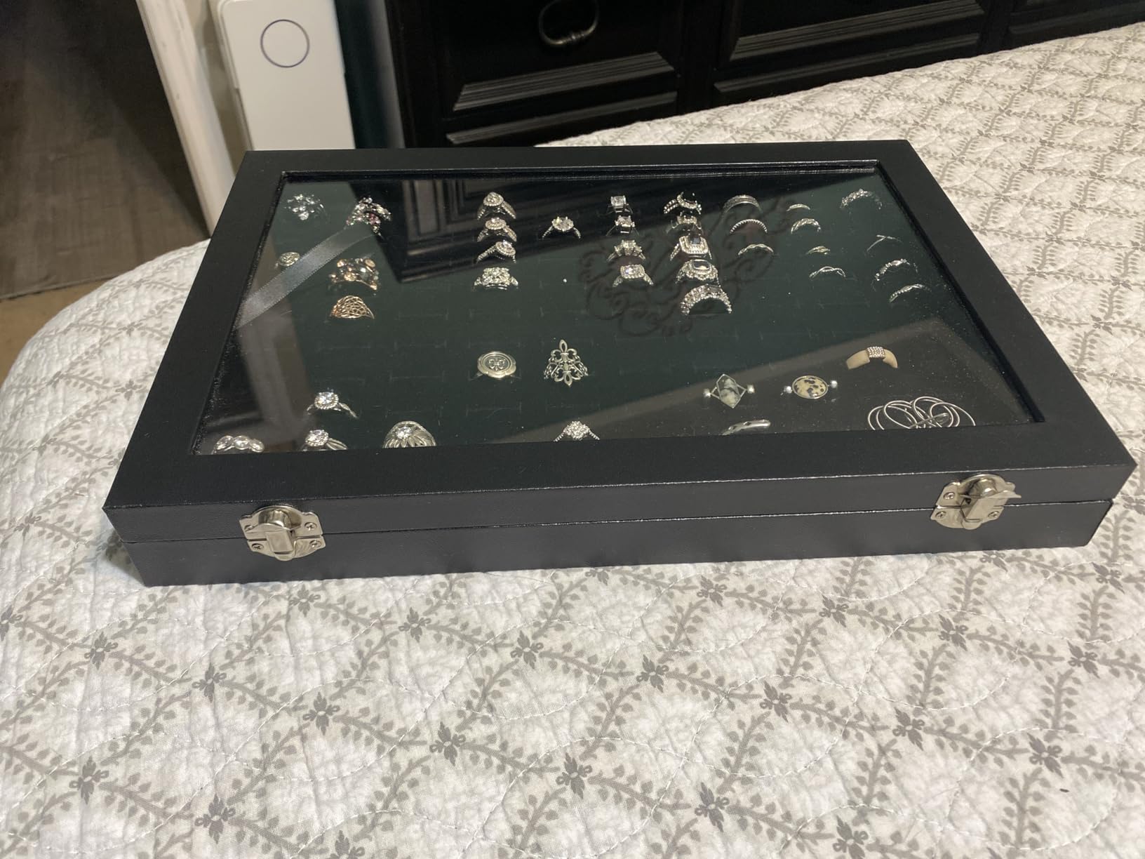 Siveit Ring Display Case Organizer Box with Transparent Lid, Ring Holder Showcase For Store Display Jewelry Show Home, Ring Organizer For Jewelry Rings, Studs Earrings (100 Slot, Black) customer photo 2