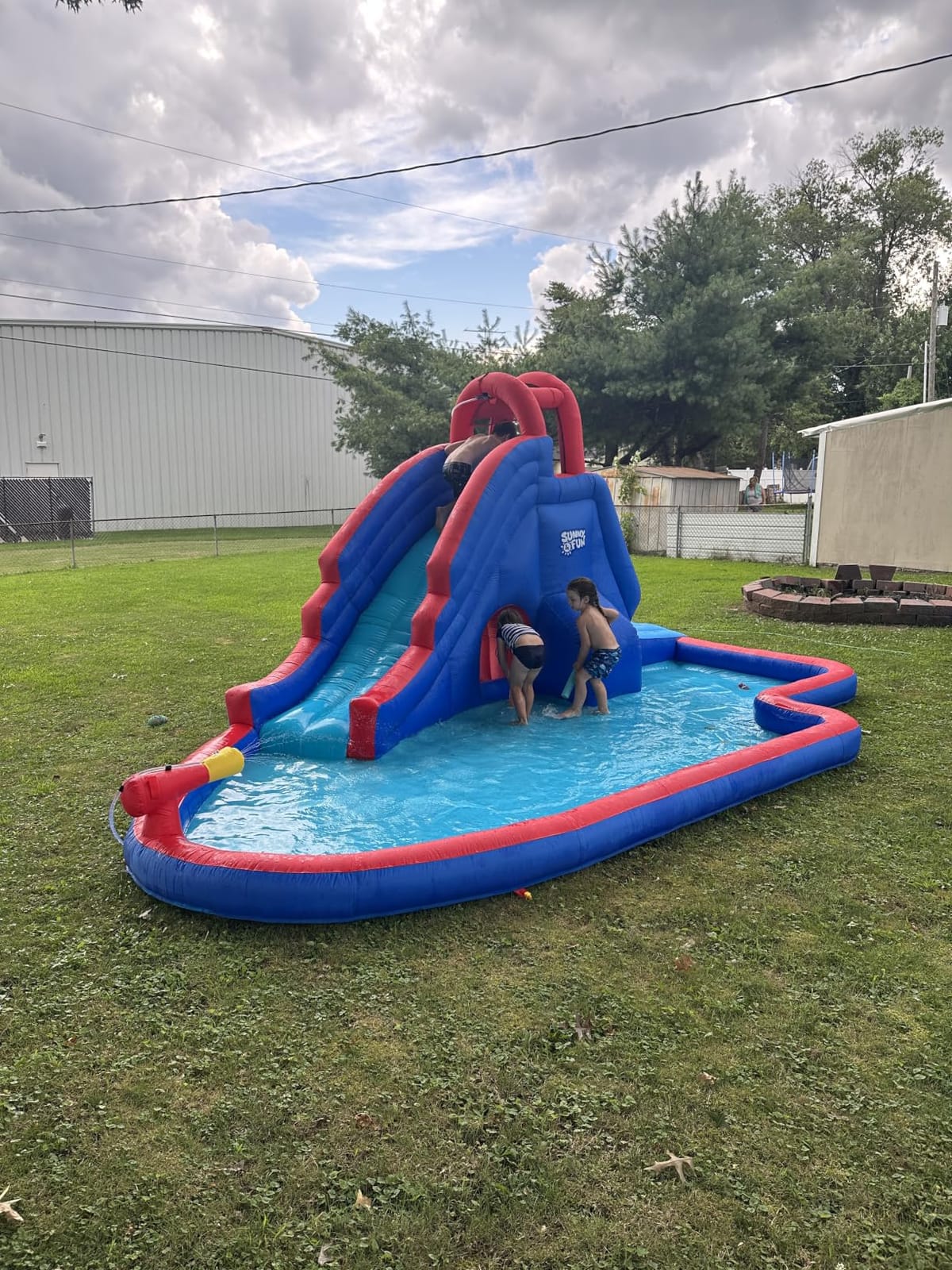 Sunny & Fun Deluxe Inflatable Water Slide Park with Climbing wall & Tunnel customer photo 1