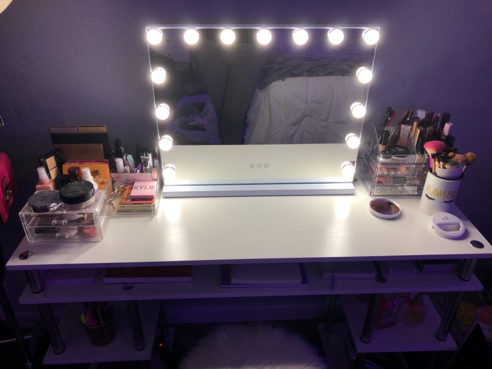 FENCHILIN Vanity Mirror with Lights, Hollywood Lighted Makeup Mirror with 15 Dimmable LED Bulbs for Dressing Room & Bedroom, Slim Metal Frame Design, Tabletop White customer photo 1