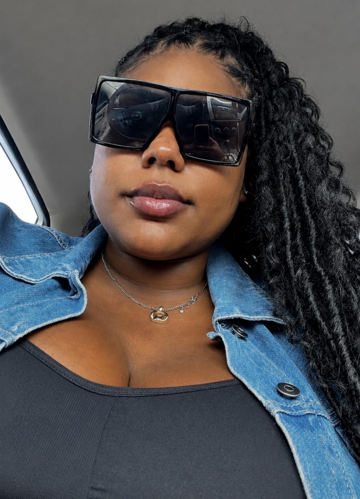 Oversized Square Sunglasses for Womens Men Trendy Flat Top Fashion Shades customer photo 2