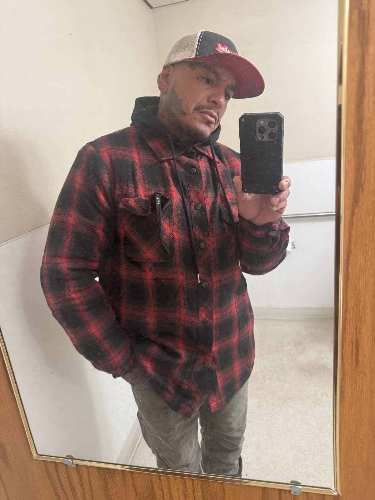 ZENTHACE Men's Quilted Lined Hooded Plaid Jacket,Zipper & Snap Closure customer photo 1