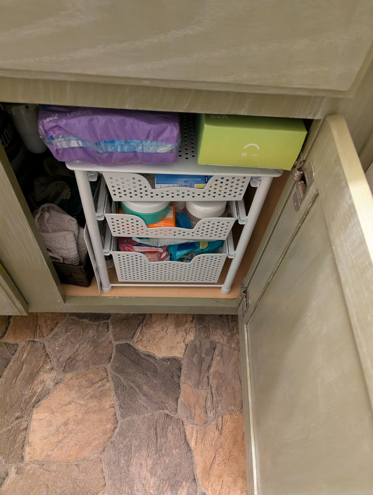 Simple Houseware 3 Tier White Alloy Steel Sliding Basket Organizer Drawer Cabinet customer photo 1