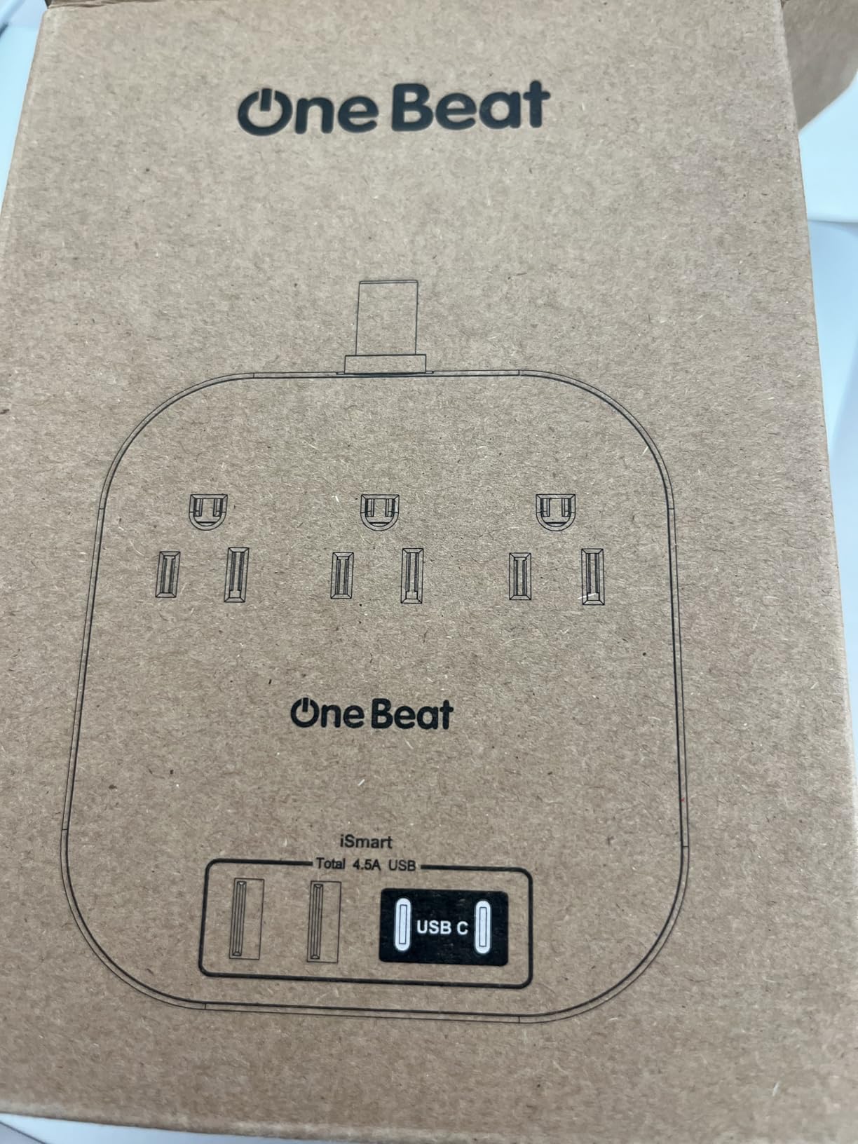 One Beat Power Strip with USB C, 3 Outlets 4 USB Ports (22.5W/4.5A), 6ft customer photo 1