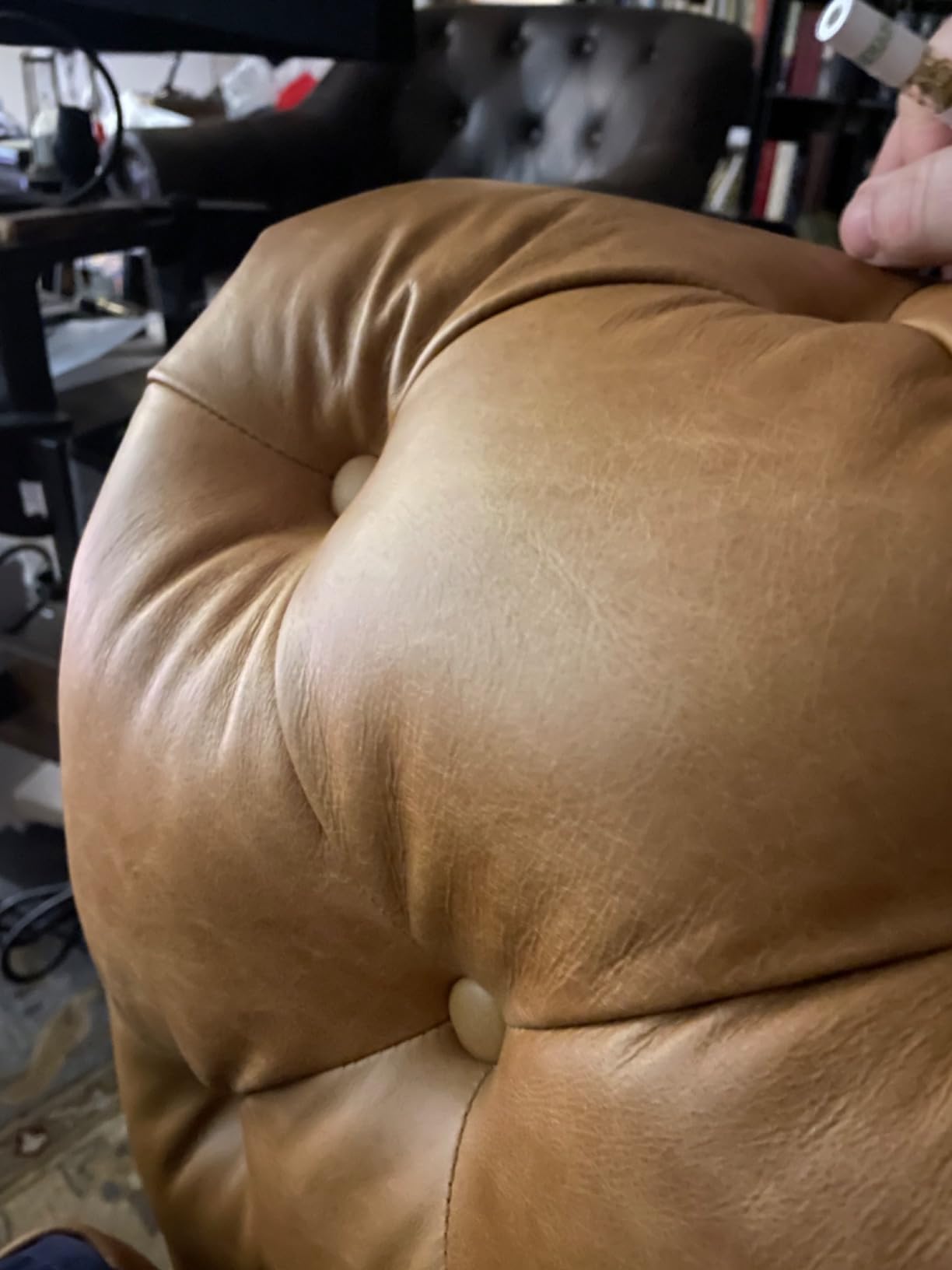 POLY & BARK Lyon 87.4” Leather Sofa in Cognac Tan – Full-Grain Pure-Aniline Italian Leather, Deep Button Tufting, Rolled Arms and Espresso Wood Legs – Chesterfield Style for Elegant Living Rooms customer photo 2