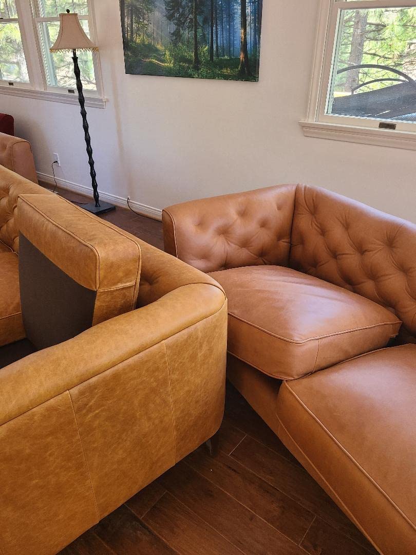 POLY & BARK Essex 89” Full-Grain Italian Leather Sofa – Tufted Back, Feather-Down Comfort, Solid Wood Frame, Midnight Blue customer photo 2