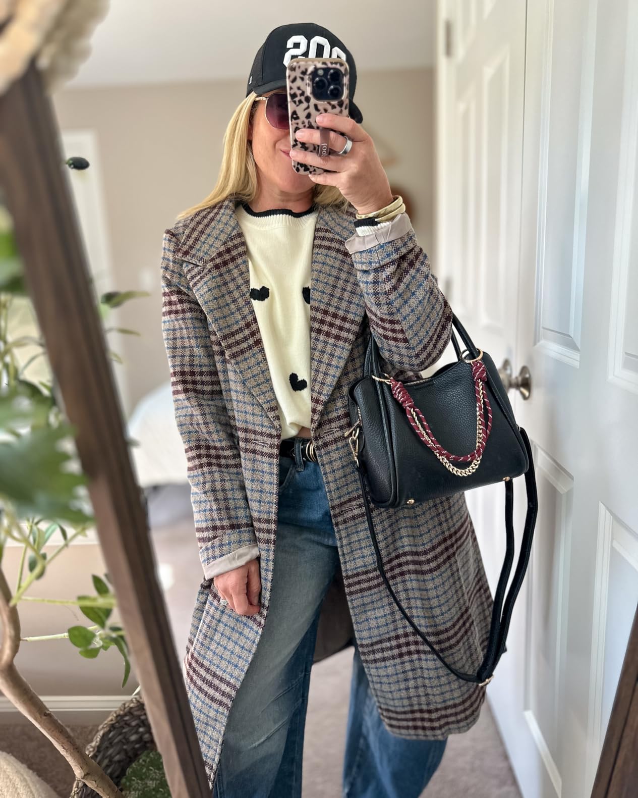 CHARTOU Women's Winter Oversize Lapel Collar Woolen Plaid Double Breasted Long Peacoat Jacket customer photo 2