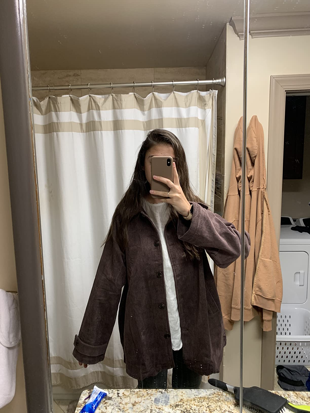 Minibee Women's Corduroy Jackets Long Sleeve Coats Button Down Outwear Tops with Pockets customer photo 2