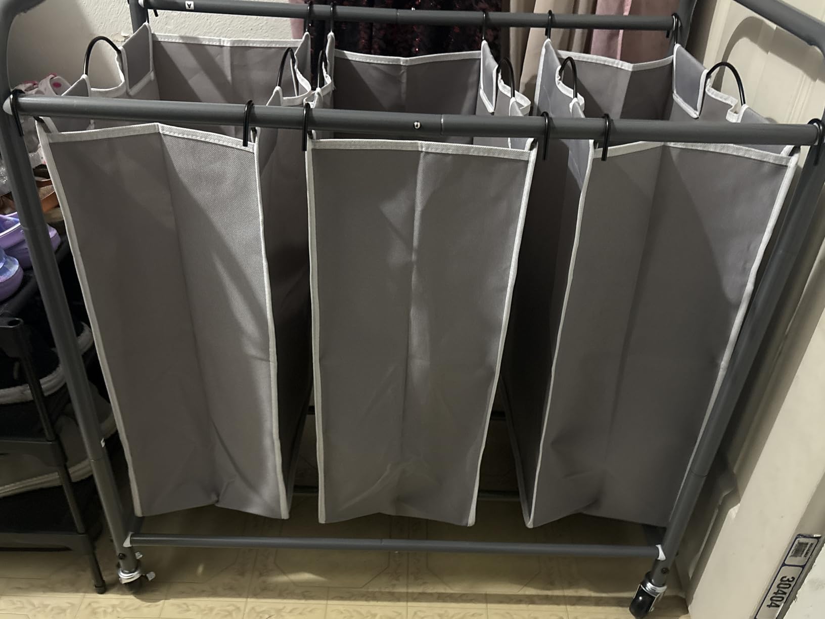 STORAGE MANIAC 3 Section Laundry Sorter, Laundry Hamper with Wheels, Gray customer photo 2