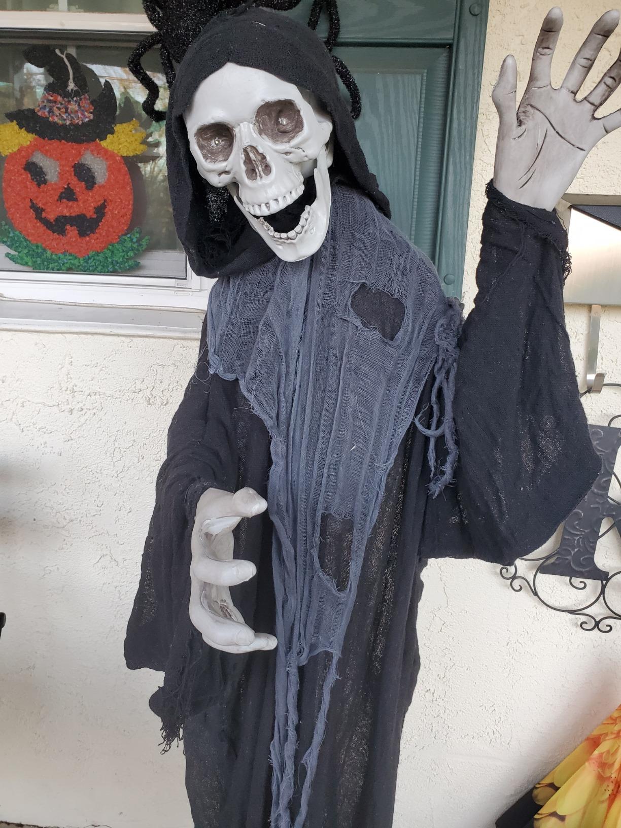 Haunted Hill Farm Life-Size Scary Grim Reaper with Chain, Halloween Animatronic with Touch Activated Lights and Sounds, Battery Operated Indoor or Covered Outdoor Halloween Decorations, Halloween Prop | Life-Size 5.5-Ft Grim Reaper with Chain Animatronic, Touch Lights and Sounds, Battery Operated, Indoor or Outdoor Décor customer photo 1