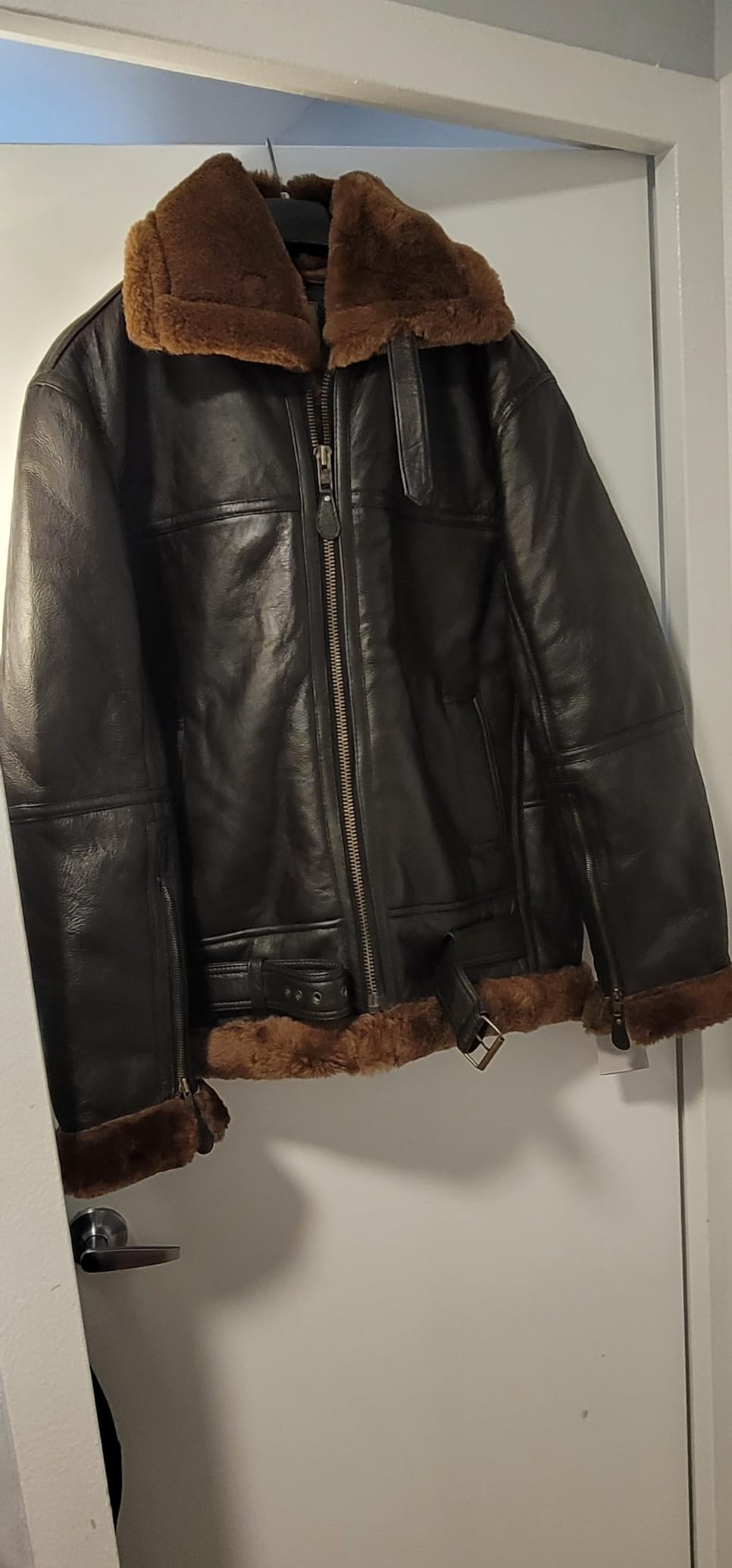 RAF Bomber Ginger Men B3 Bomber Jacket Aviator Real Shearling Bomber Sheepskin Leather Jacket customer photo 2