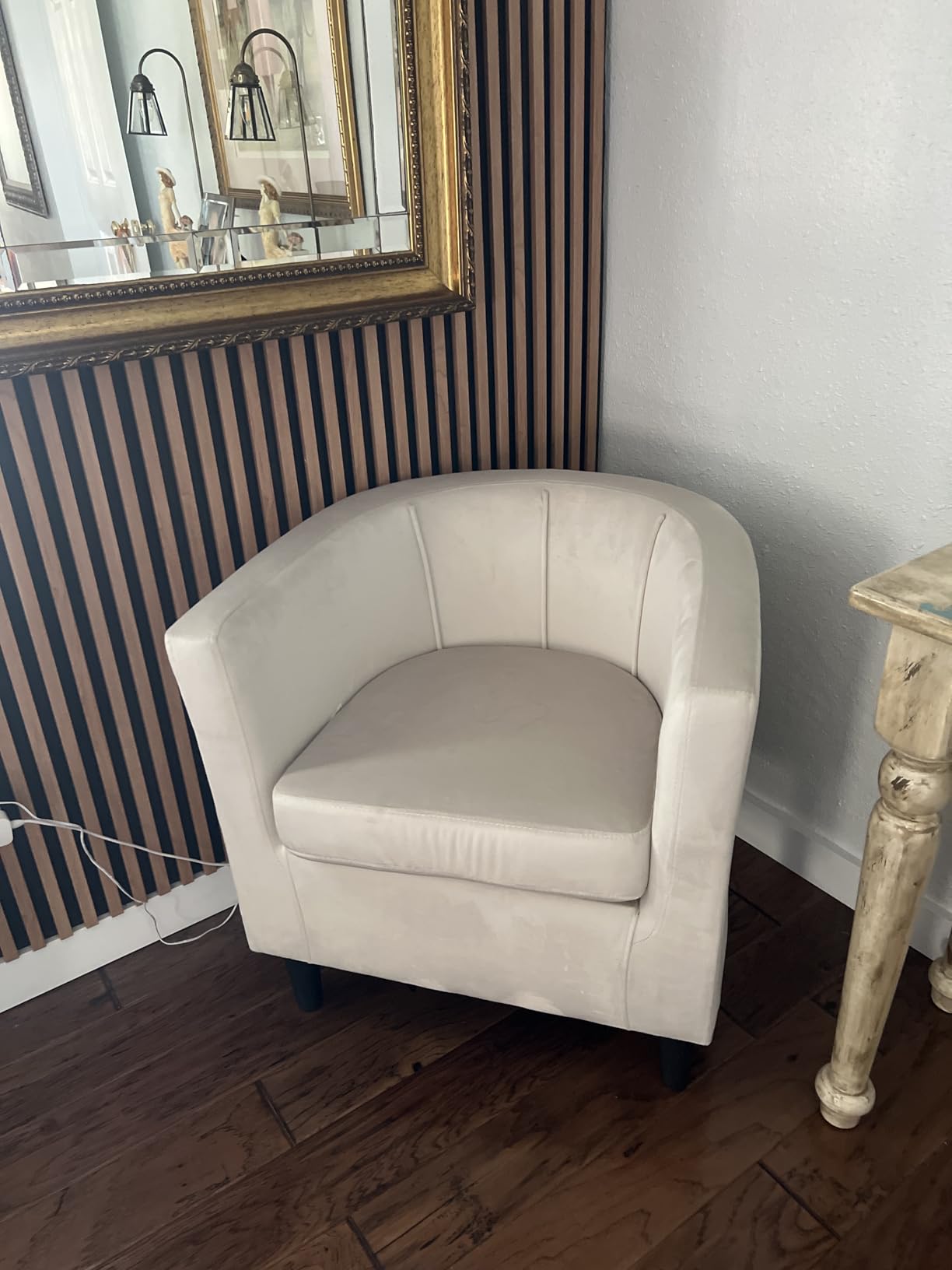 Yaheetech Barrel Accent Chair, Upholstered Modern Armchair, Gray customer photo 2