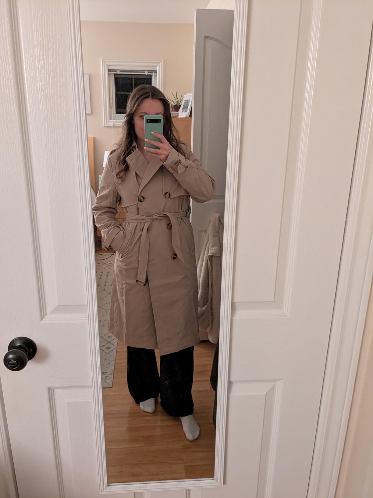 Orolay Women's 3/4 Length Double Breasted Trench Coat Lapel Jacket with Belt customer photo 1