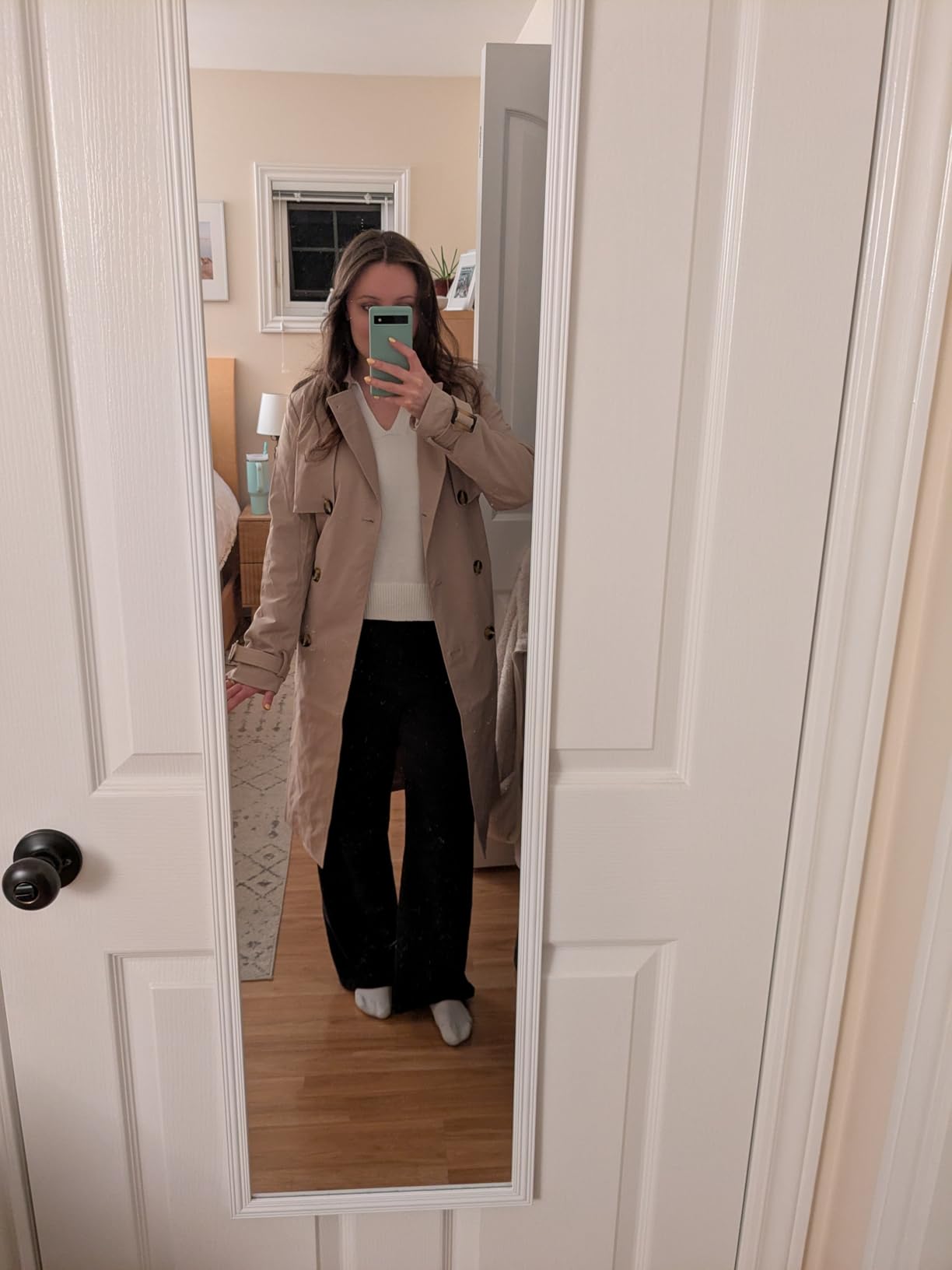 Orolay Women's 3/4 Length Double Breasted Trench Coat Lapel Jacket with Belt customer photo 2