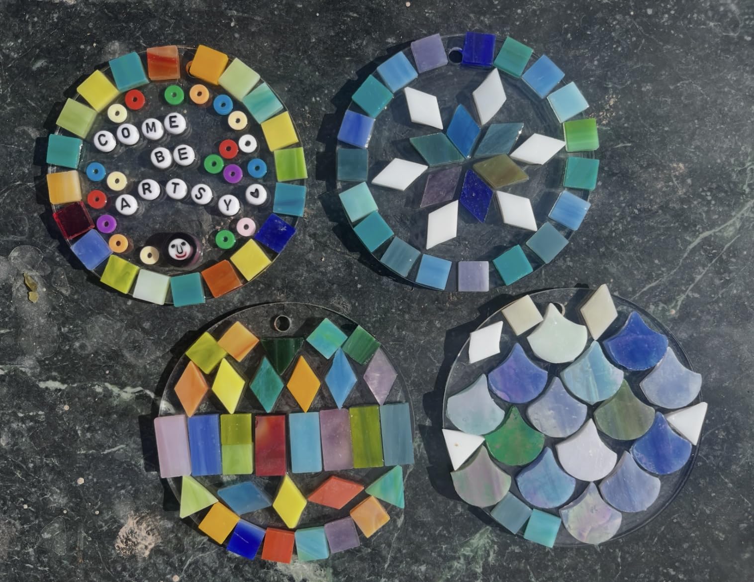 Lanyani 1600 Pieces/2.2 Pounds Vibrant Mixed Glass Mosaic Tiles for Crafts Cathedral Stained Glass Pieces - Assorted Colors and Shapes-Great Value Pack, Opaque… customer photo 2