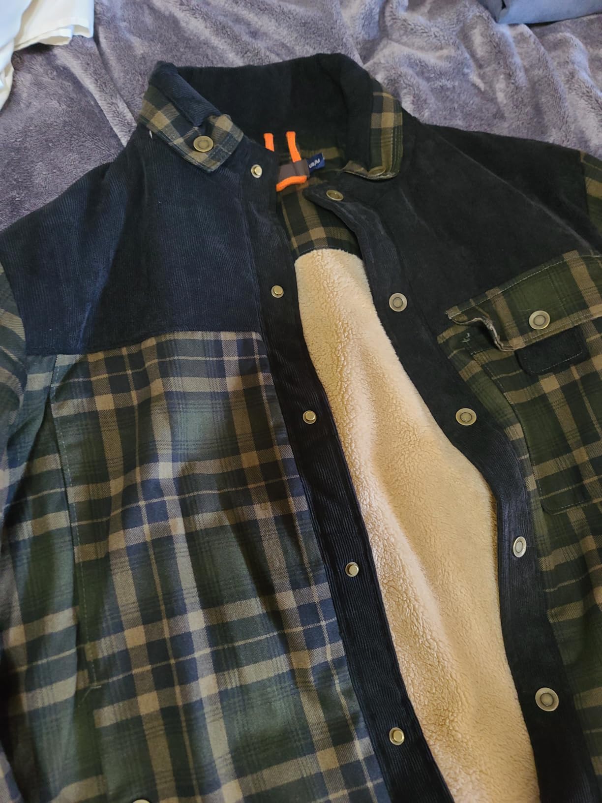 Haellun Men's Long Sleeve Sherpa Lined Shirt Jacket Flannel Plaid Fleece Coats customer photo 1