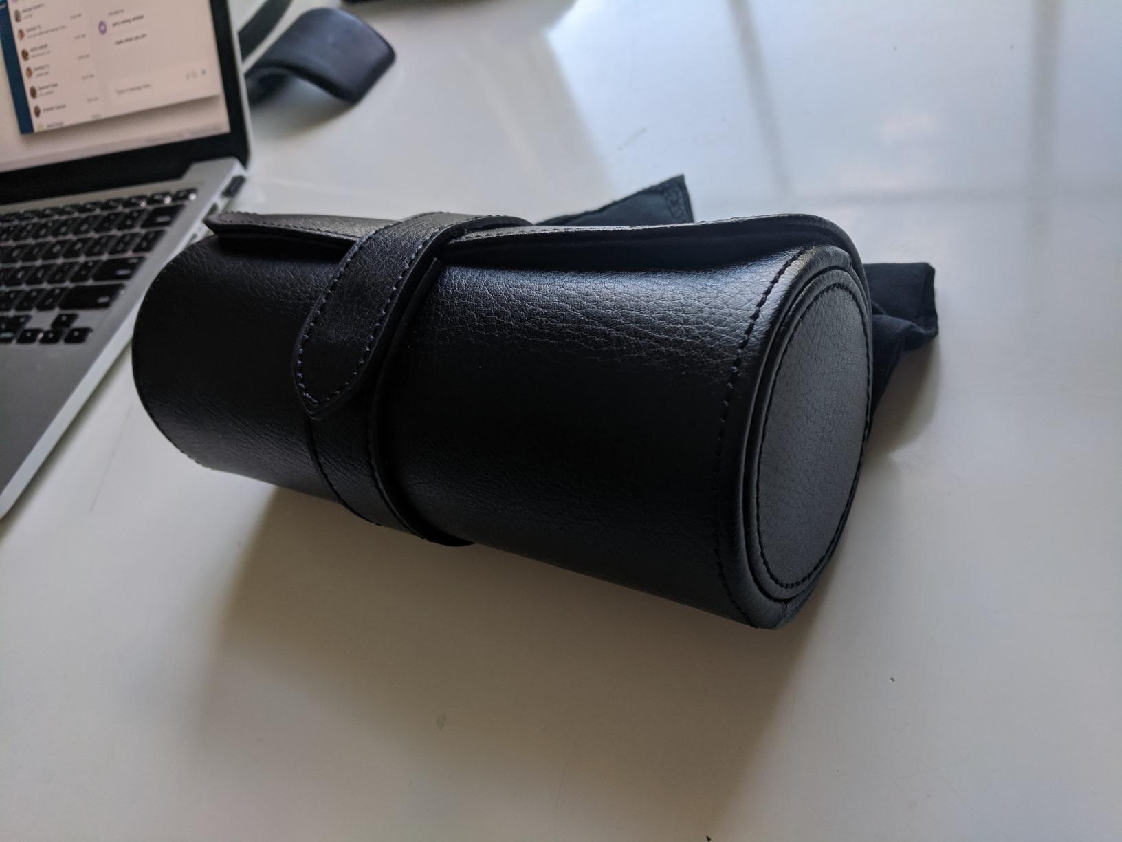 WOLF Heritage Watch Roll, Blake Black/Grey - Holds Up to Three Watches - Vegan Leather, Ultra-Suede Lining, Snap Closure - Includes Two Watch Guards customer photo 1