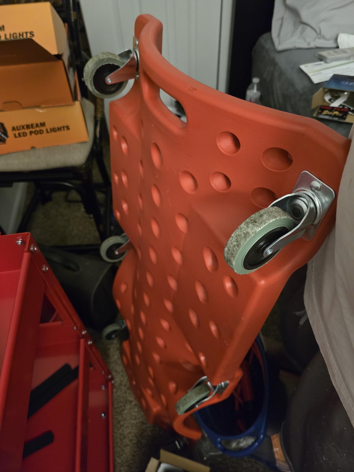 DNA MOTORING 40 Inch Mechanic Creeper, Blow Molded Low Profile Rolling Garage Creeper, w/Padded Headrest, Dual Tool Trays, 350lbs Capacity, Red, TOOLS-00005 customer photo 2