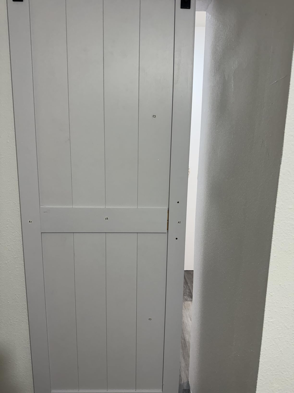 36 x84in MDF Sliding Barn Door with 6.6ft Barn Door Hardware Kit & Handle | White Solid Barn Door Slab Covered with Water-Proof PVC Surface, Pre-Drilled Holes Easy Assembly, H-Frame customer photo 1