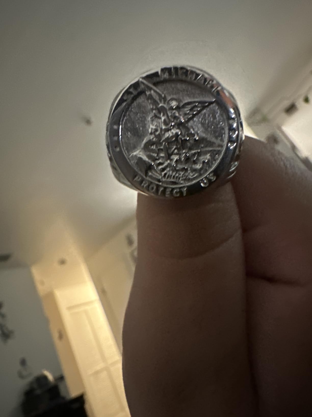 HZMAN St. Michael Archangel Stainless Steel Amulet Ring,Waterproof customer photo 2